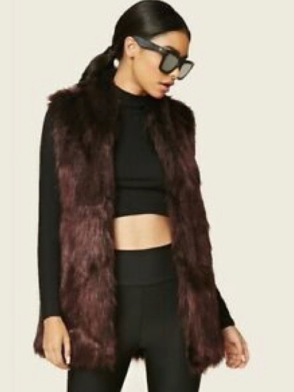 Sebby Collection Faux Fur Vest S Burgundy Women Jacket Boho Festival Hippie